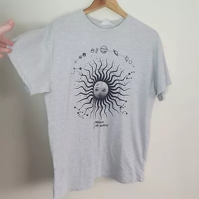 Buy Womens Grey Celestial Sun T-shirt Boho Graphic T-shirt Oversized Small  • 5£