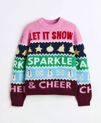 Buy H&M Let It Snow Sparkle Cheer Thick Knit Christmas Jumper Size Medium • 39£