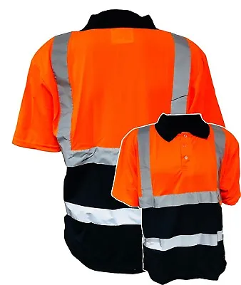 Buy Orange & Navy Hi Vis Viz Polo Shirt Safety Workwear Top, High Visibility • 9.99£