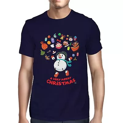 Buy 1Tee Mens Merry Christmas Snowman Surrounded By Christmas Favourites T-Shirt • 7.99£