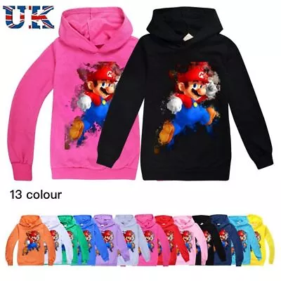 Buy Super Mario Kids Boys Long Sleeve Hoodie Sweatshirt Pullover Jumper Top 3-14Y UK • 9.99£