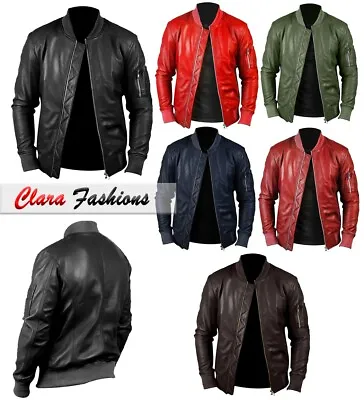 Buy Mens Classic Leather Jacket Cafe Racer Slim Fit Real Leather Bomber Ziper Jacket • 27.99£