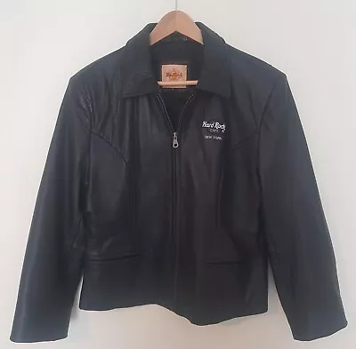 Buy Hard Rock Cafe New York Black Leather Jacket Womens Large • 49.99£