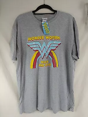 Buy Wonder Woman Gildan Grey T Shirt Distressed Logo UK Adult Size 2XL Short Sleeve • 18.99£