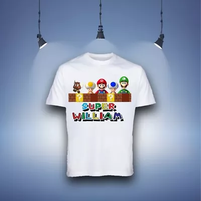Buy Boys T-shirt Super Mario Cartoon Kids Tops & Shirt Personalised Name • 12.99£