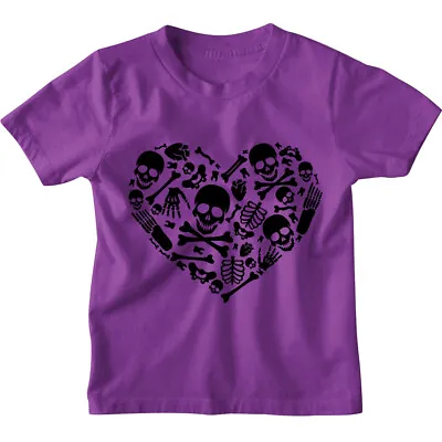 Buy Skull Heart Kids Boys Girl T-Shirt | Screen Printed Gothic Emo Rock Punk Cute • 7.95£
