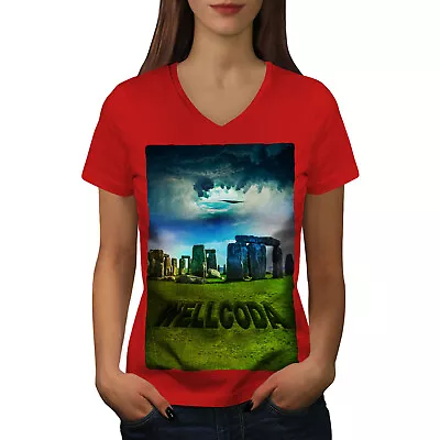 Buy Wellcoda Stone Field Cool Womens V-Neck T-shirt, England Graphic Design Tee • 15.99£