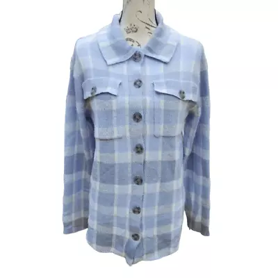 Buy NEW William Rast Long Sleeve Plaid Shacket Shirt Jacket White Light Blue Small • 23.68£