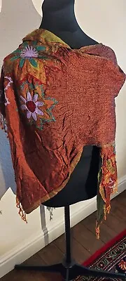 Buy Beautiful Red + Multicoloured Indian Flowered Scarf Wrap Shawl Free Size BNWOT • 0.99£