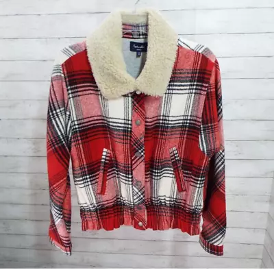 Buy Splendid Red Plaid Faux Fur Collar Snap Front Jacket Women's Size Small • 34.74£
