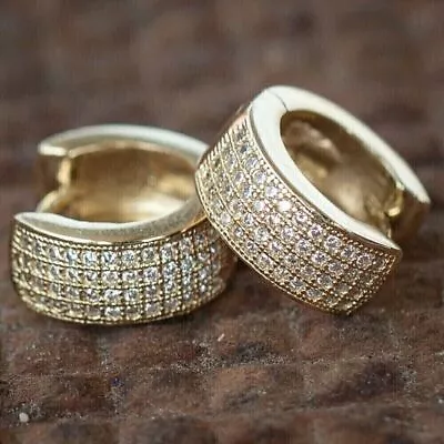Buy Men's Huggie Hoop Earrings 2 Ct Round Simulated Diamond 14k Yellow Gold Plated • 143.32£