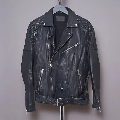 Buy ALL SAINTS Mens BOYSON Leather Jacket Black Biker Celebrity Moto MEDIUM • 189.99£