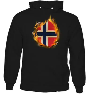 Buy Norway Flag Flames Mens Norwegian Hoodie Norges Flagg Constitution Day Football • 24.49£