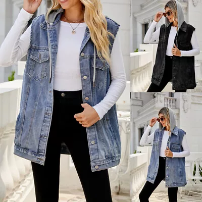 Buy Women Denim Jacket Waistcoat Thin Jeans Gilet Vest Tops Lapel Sleeveless 2023 • 15.66£