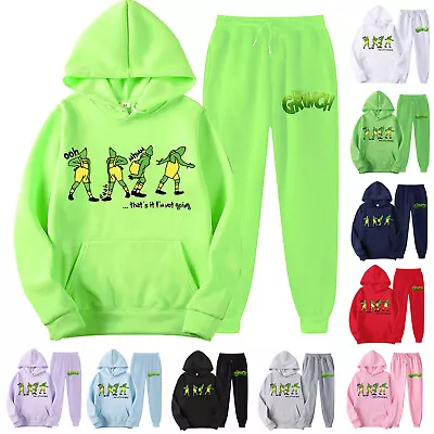 Buy Grinch Womens Hoodies Jumper Hooded Top Xmas Pullover Sweatshirt+Sweatpants Set • 21.38£