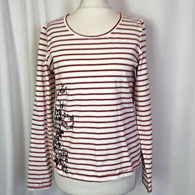 Buy Joe Browns Long Sleeve T Shirt Red White Stripe With Floral Print UK8 A265 • 5.69£