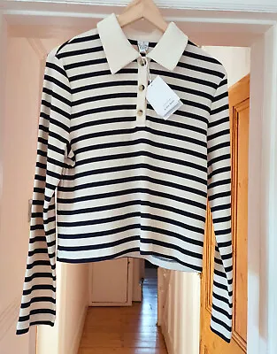 Buy & Other Stories Top Sweatshirt Boxy Polo Sweater XS S M Navy Blue White Stripes • 37.80£