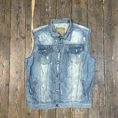 Buy Vintage Denim Vest Jacket 90s Jean Bomber Trucker, Washed Blue, Womens 3XL • 25£