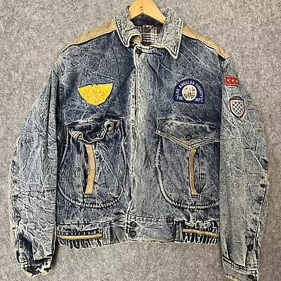 Buy Vintage Denim Jacket Acid Washed Patches 80s 90s Badges Ryan Leatherwear Zipper • 75£