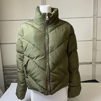 Buy LOVE TOKEN Women's Full Zip Chevron Puffer Jacket Size Small Dark Green • 109.51£