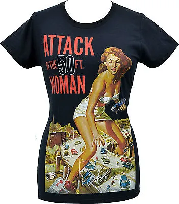 Buy Womens B-MOVIE T-Shirt Attack Of The 50ft Woman Horror Sci Fi Vintage Pin-up • 20.50£