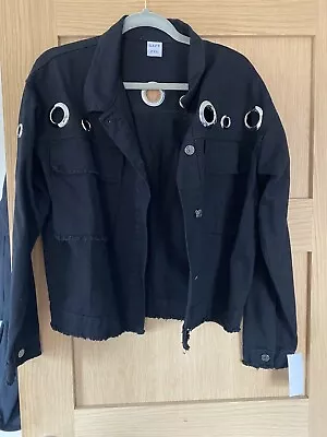 Buy Black Denim Jacket. Chrome Ring Detail Size 16 BNWTags • 23£