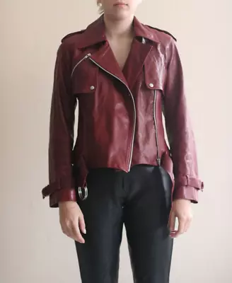 Buy Plein Sud Dark Red Leather Jacket Size 40 FR • 134.19£