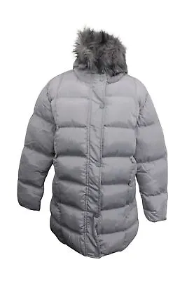 Buy MISS BABE Ladies Grey Faux Fur Hooded Short Puffer Jacket Size UK10-12 BNWT • 5.40£