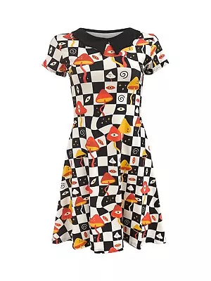 Buy Melted Mushrooms Geometric Check Squares Print Collar Swing Rockabilly Dress • 29.99£