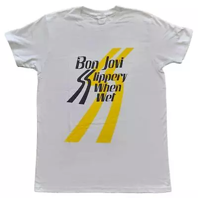 Buy BON JOVI  - Unisex T- Shirt - Slippery When Wet  - White  Cotton  • 16.49£