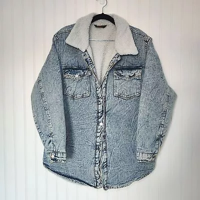 Buy EXCUSE NEVER ENOUGH Blue Light Wash Denim Cotton Fleece Jacket Size Large • 35.99£