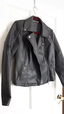 Buy Noisy May Womens Grey Pu Faux Leather Biker Jacket M CHARITY SALE • 30£