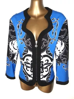 Buy Joseph Ribkoff Cobalt Blue Floral Jacket 12 Queen Ann Neckline Zip Front (7570 • 37£