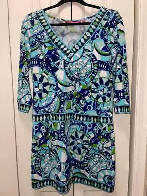 Buy Women's MACBETH COLLECTION Blue Multi Abstract Print Shirt Dress-Size Small-EUC • 18.90£