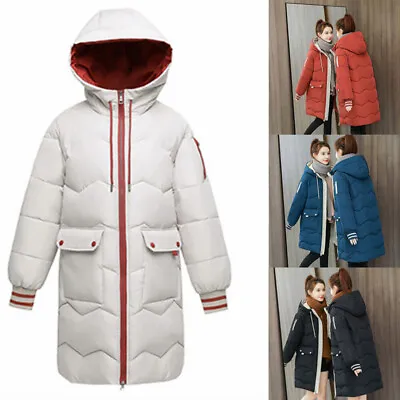 Buy Womens Winter Warm Cotton Mid Long Quilted Padded Parka Coats Hooded Jacket Tops • 20.57£