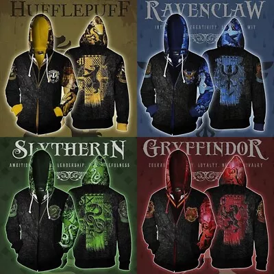 Buy Unisex Gryffindor Slytherin Hufflepuff Ravenclaw Hoodies Zipper Coat Jacket Top • 14.38£