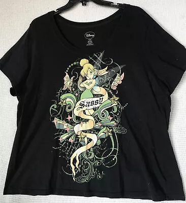 Buy Disney Tinkerbell Sassy Plus Black T-Shirt Size 4 XL XXXXL Butterflys Stars • 15.11£