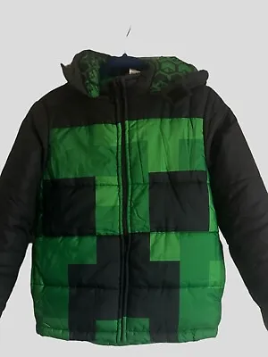 Buy Minecraft Boy’s Youth Creeper Face Zip-Up Hooded Puffer Jacket Size 10-12 • 19.18£
