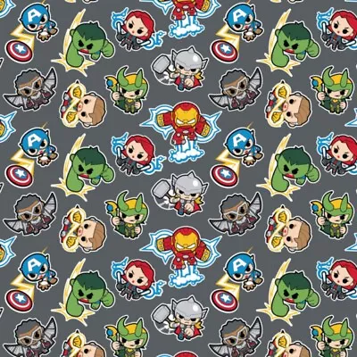 Buy 100% Cotton Fabric Marvel Mini Action Heroes Thor Hulk Iron Man Loki 110cm Wide • 6.05£