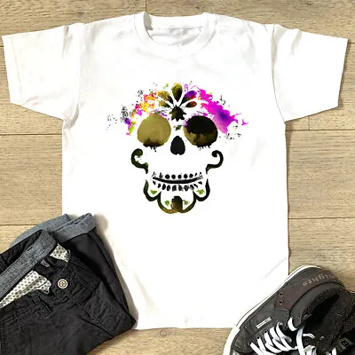 Buy Skull Flower Crown T Shirt Day Of The Dead Party Spooky Halloween Birthday Gift • 14.99£