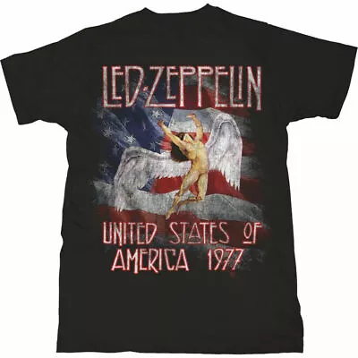 Buy Official Led Zeppelin Stars N Stripes USA 77 Mens Black T Shirt Led Zeppelin Tee • 14.50£