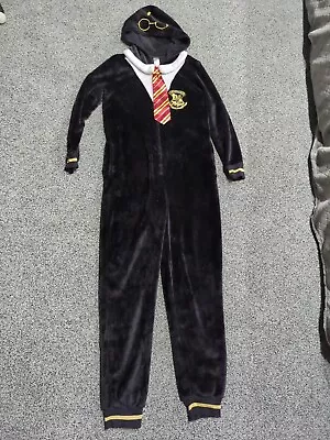 Buy Harry Potter Large (12-14) Hogwarts Soft Hooded Pajamas Union Suit Black Costume • 23.66£