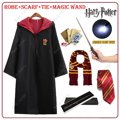 Buy Harry Potter Hermione Gryffindor Robe Cloak Tie LED Magic Wand Scarf Costume UK • 8.59£