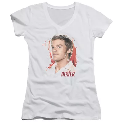 Buy Dexter Juniors V-Neck T-Shirt Blood Splatter Portrait White Tee • 23.17£