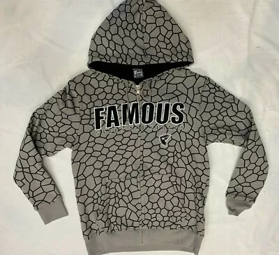 Buy FAMOUS STARS & STAPS GREY CRACKED ZIPPER HOODIE SMALL Mens  • 59.99£