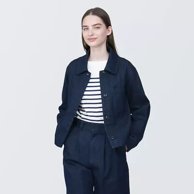Buy MUJI Womens Organic Cotton Kapok Blend Denim Shirt Jacket Dark Navy FedEx • 81.41£