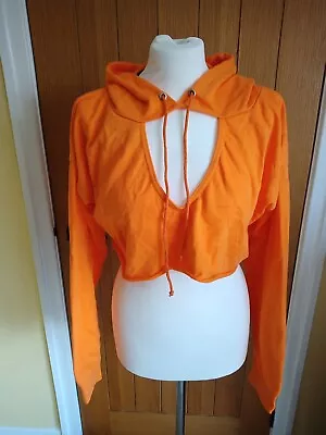 Buy BNWT Pretty Little Thing Shape Bright Orange Crop Open Neck Hoodie Size 8 • 1.50£