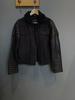 Buy All Saints Spitalfields Keaton Jacket Black Denim And Leather Sleeves Size 12. • 60£