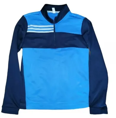 Buy Boy's Adidas Blue  1/4 Zip Pullover Track Athletic Shirt Sz M • 8.68£