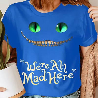 Buy We're All Mad Here Cat Cheshire Kitten Music Lovers Womens T-Shirts Tee Top#GVE6 • 9.99£